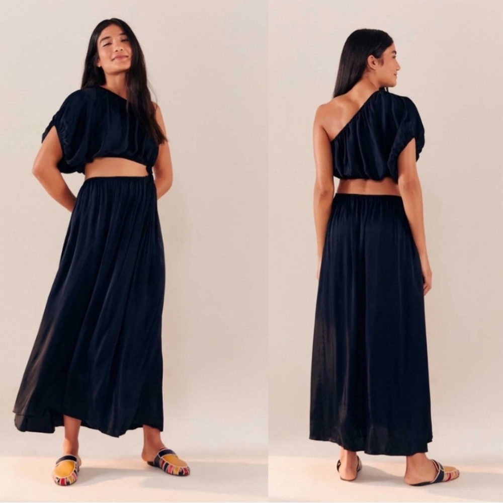 FARM Rio Navy One-Shoulder Midi Dress
